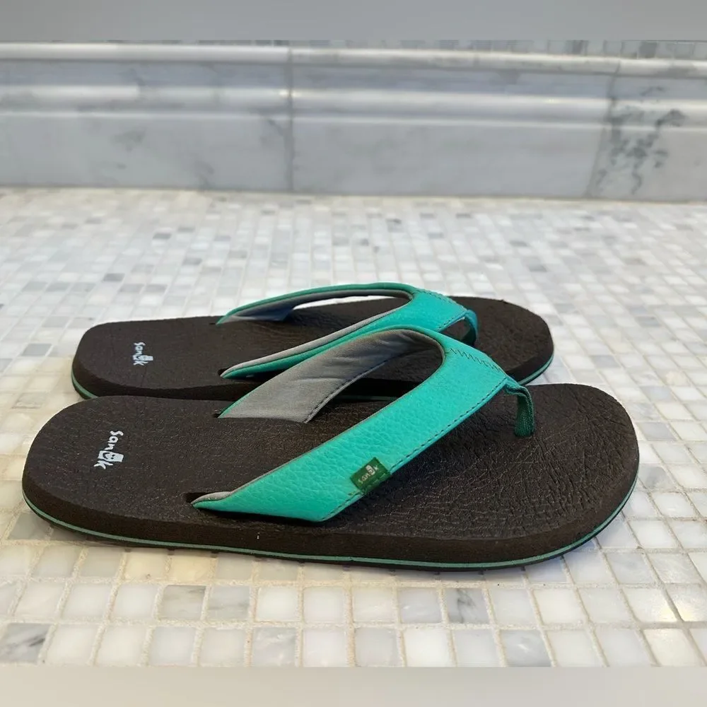 Sanuk Youth Yoga Mat Teal Flip Flop Sandals